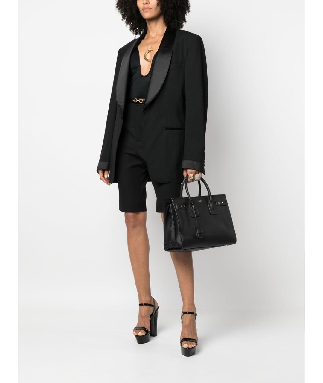 SAINT LAURENT Черная кожаная сумка тоут, фото 2