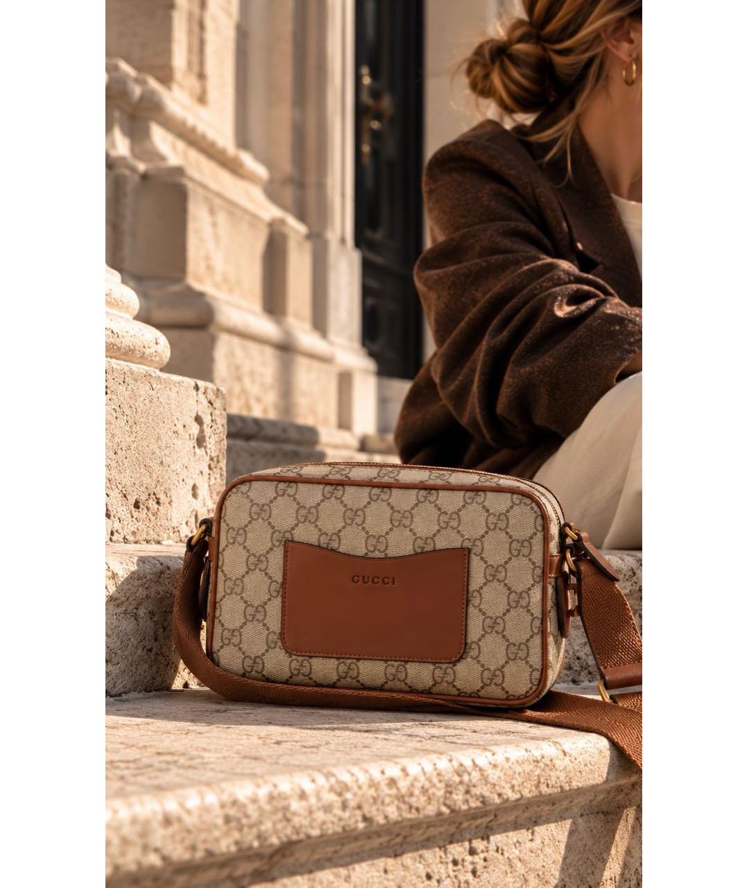 GUCCI Бежевая сумка через плечо из канвы, фото 5