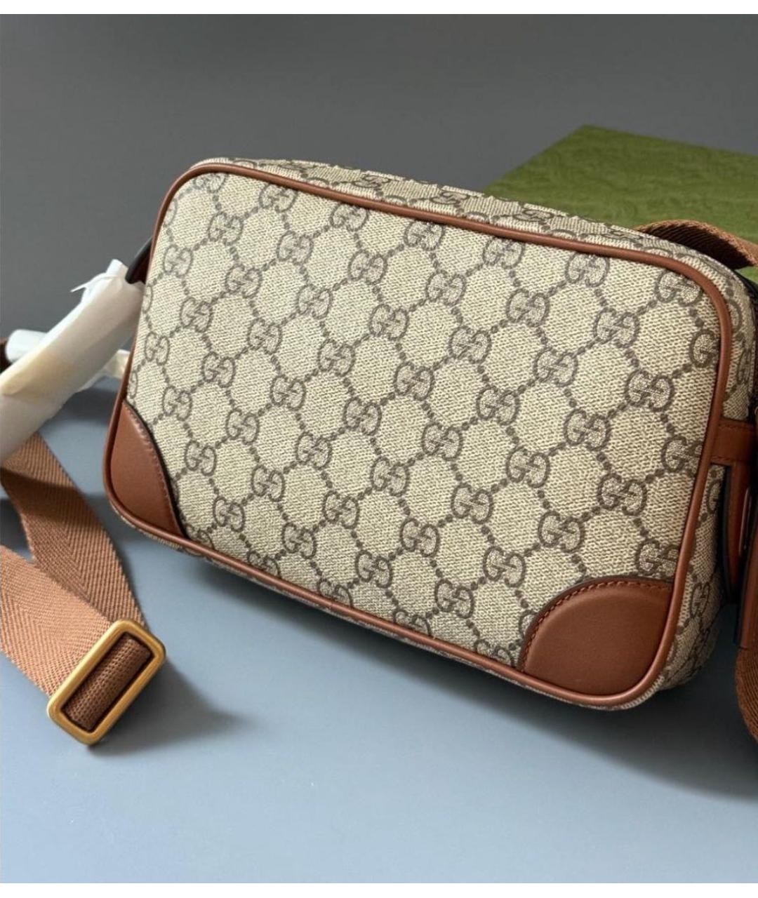 GUCCI Бежевая сумка через плечо из канвы, фото 6