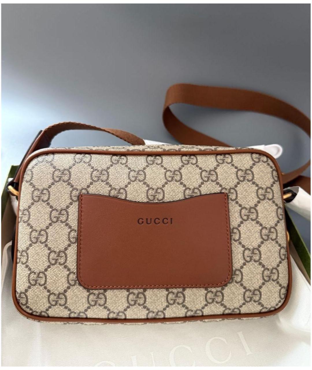 GUCCI Бежевая сумка через плечо из канвы, фото 4