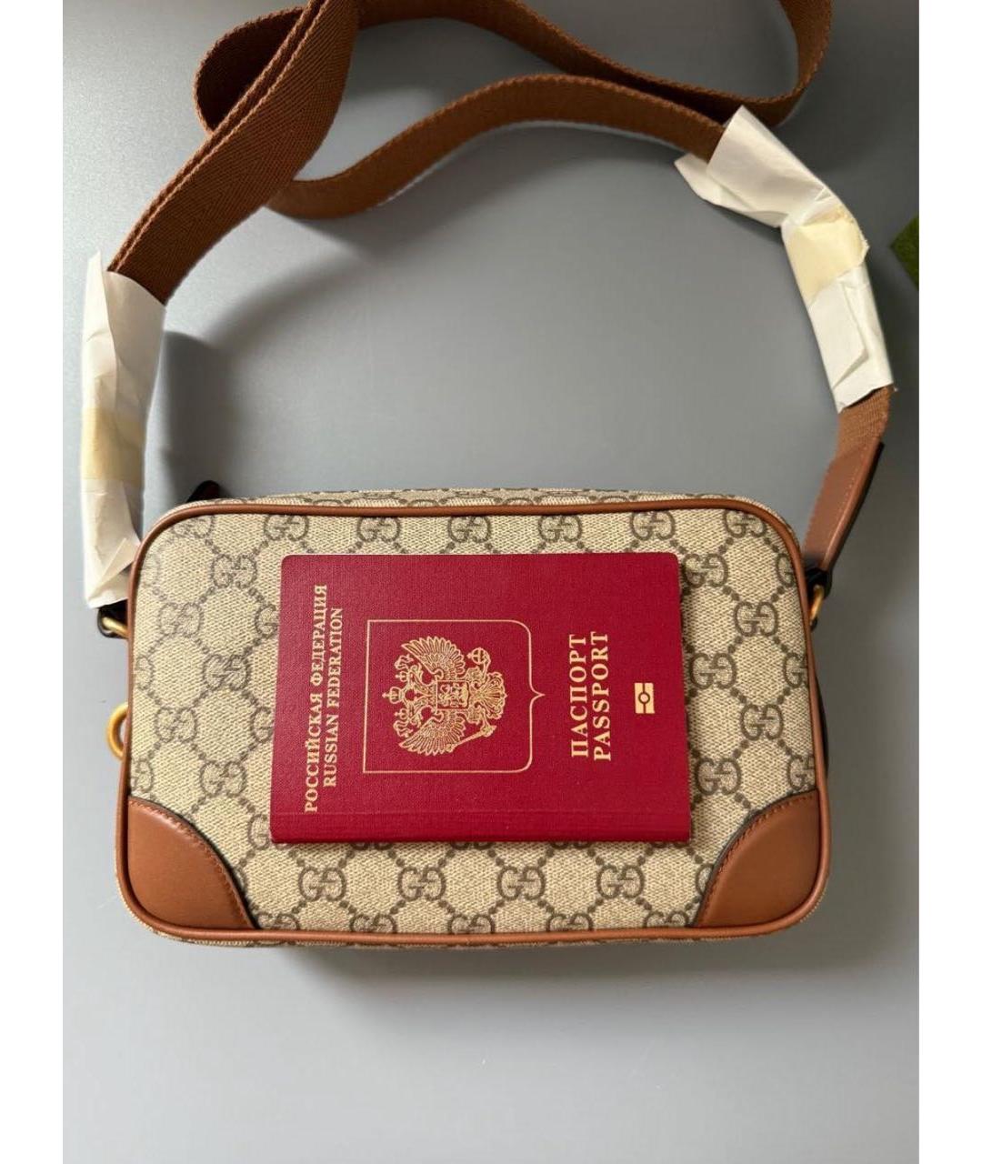 GUCCI Бежевая сумка через плечо из канвы, фото 8