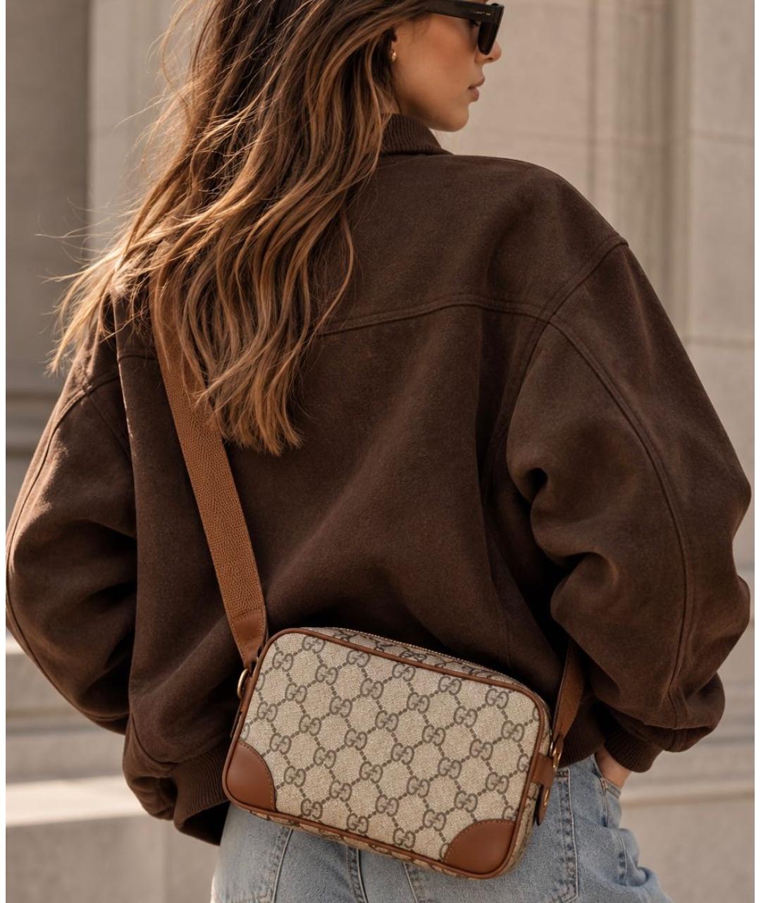 GUCCI Бежевая сумка через плечо из канвы, фото 3