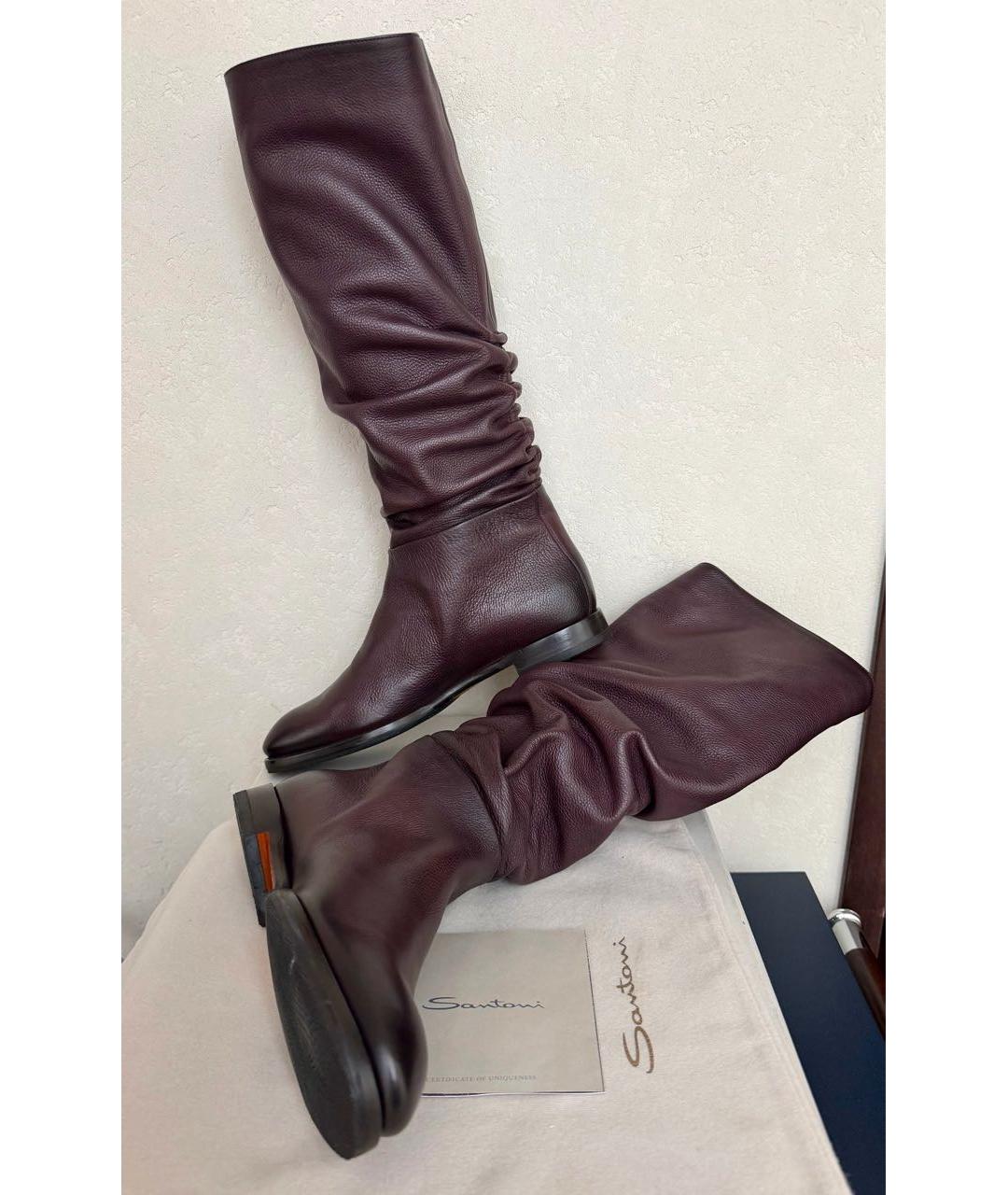 SANTONI Бордовые кожаные сапоги, фото 7