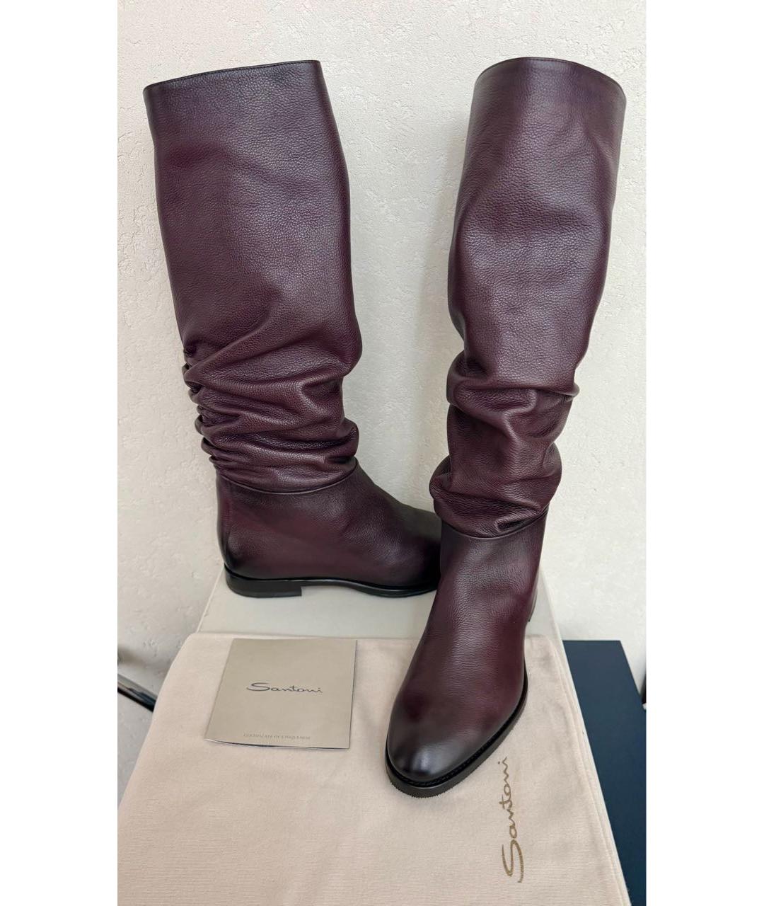 SANTONI Бордовые кожаные сапоги, фото 6