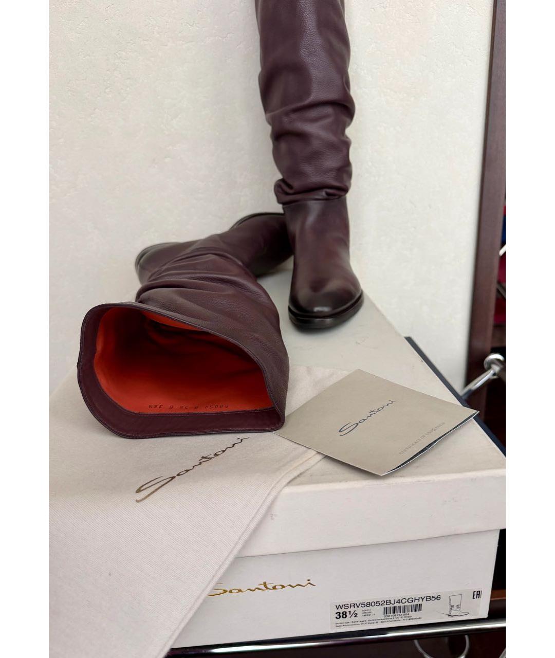 SANTONI Бордовые кожаные сапоги, фото 8