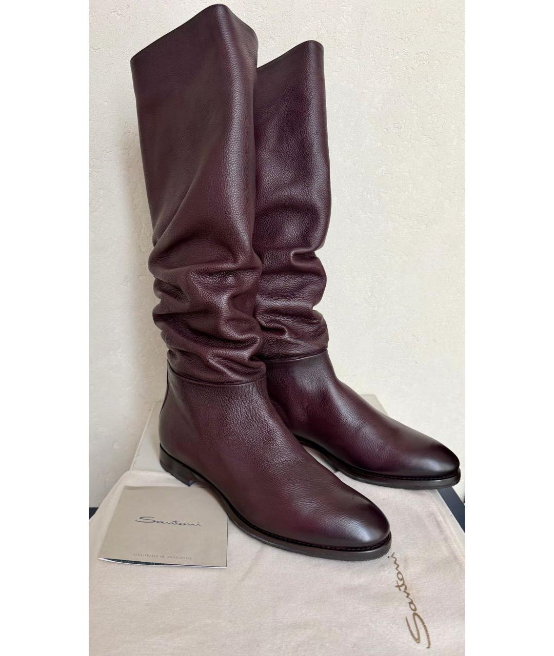 SANTONI Бордовые кожаные сапоги, фото 5