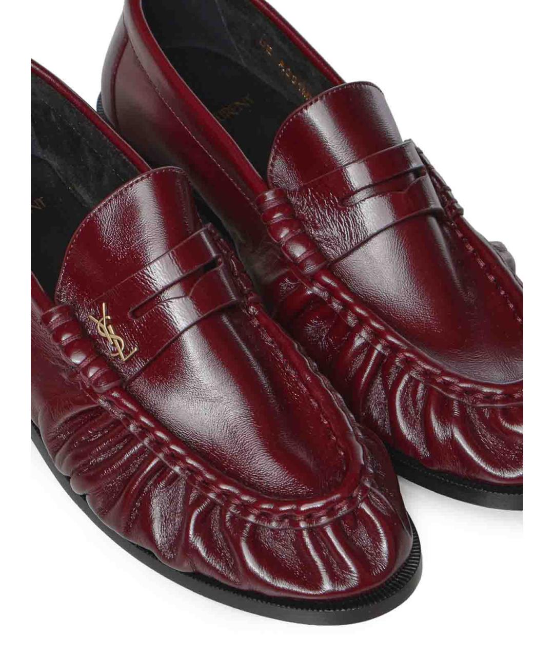 SAINT LAURENT Бордовые кожаные лоферы, фото 5