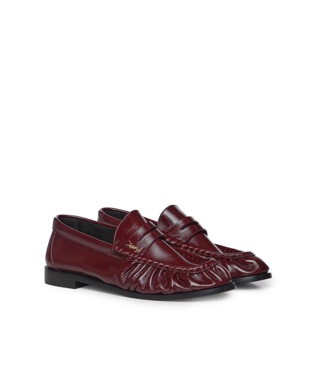 SAINT LAURENT Бордовые кожаные лоферы, фото 2
