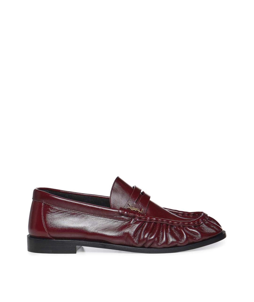 SAINT LAURENT Бордовые кожаные лоферы, фото 1