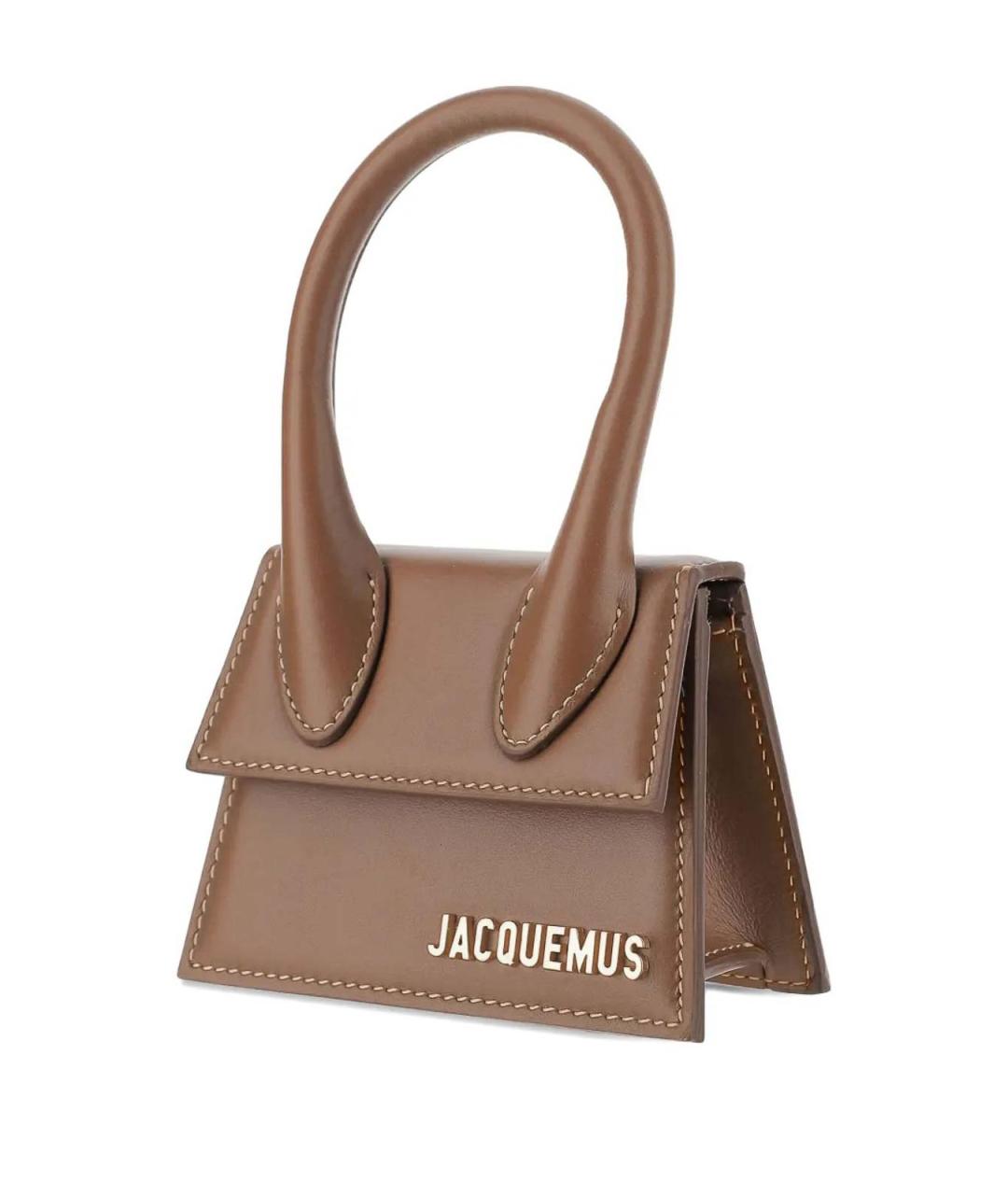 JACQUEMUS Коричневая кожаная сумка с короткими ручками, фото 3