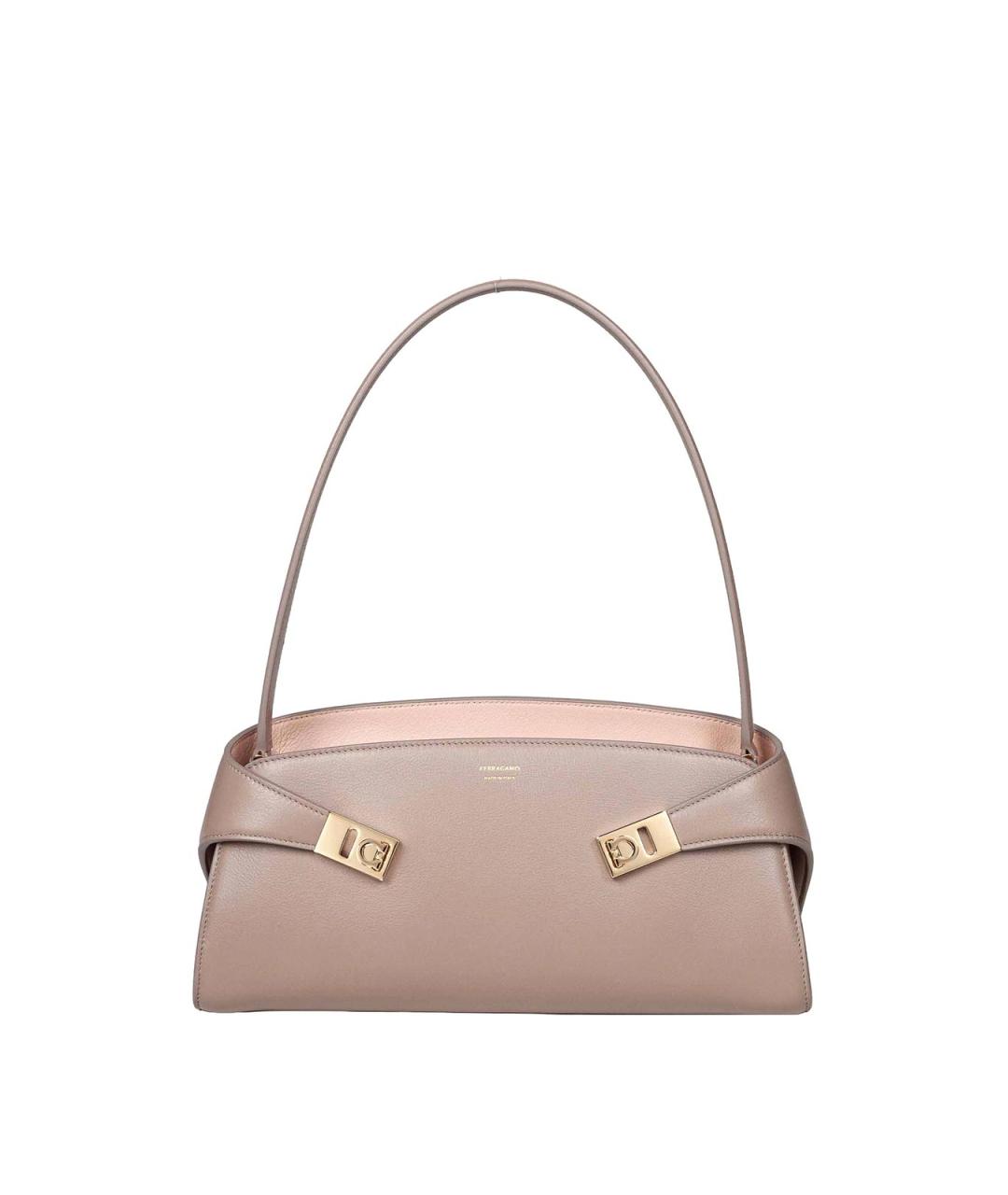 FERRAGAMO Бежевая кожаная сумка через плечо, фото 1