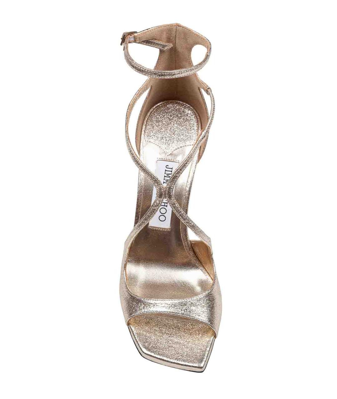 JIMMY CHOO Золотые кожаные босоножки, фото 3