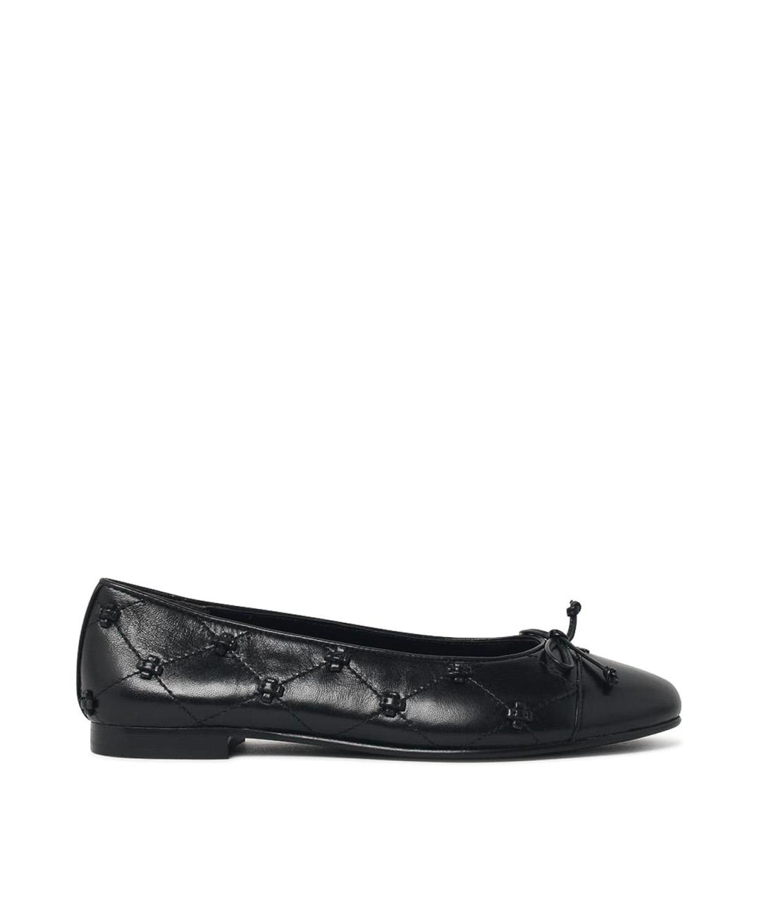 TORY BURCH Черные кожаные балетки, фото 1