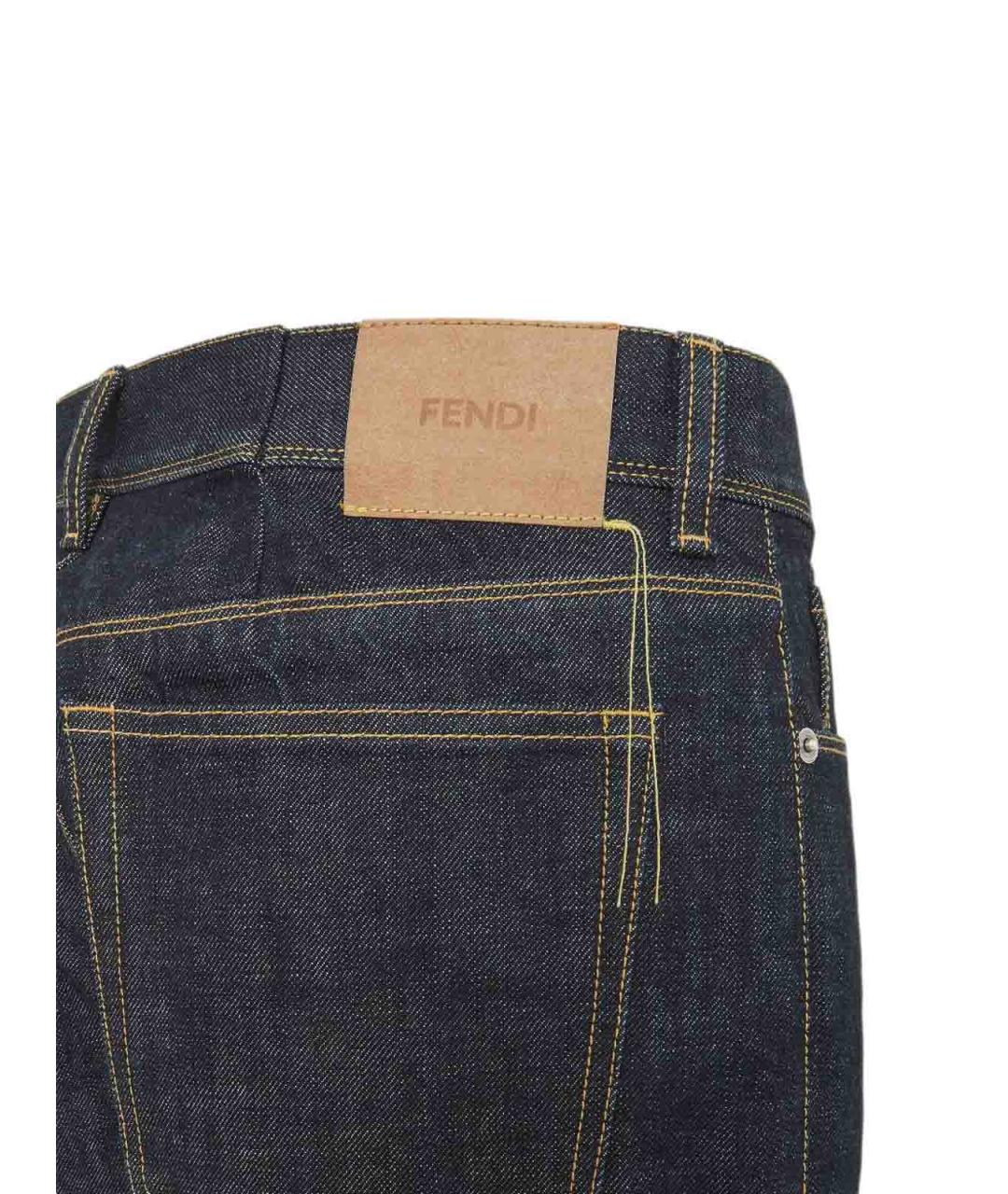 FENDI Темно-синие хлопковые прямые джинсы, фото 2