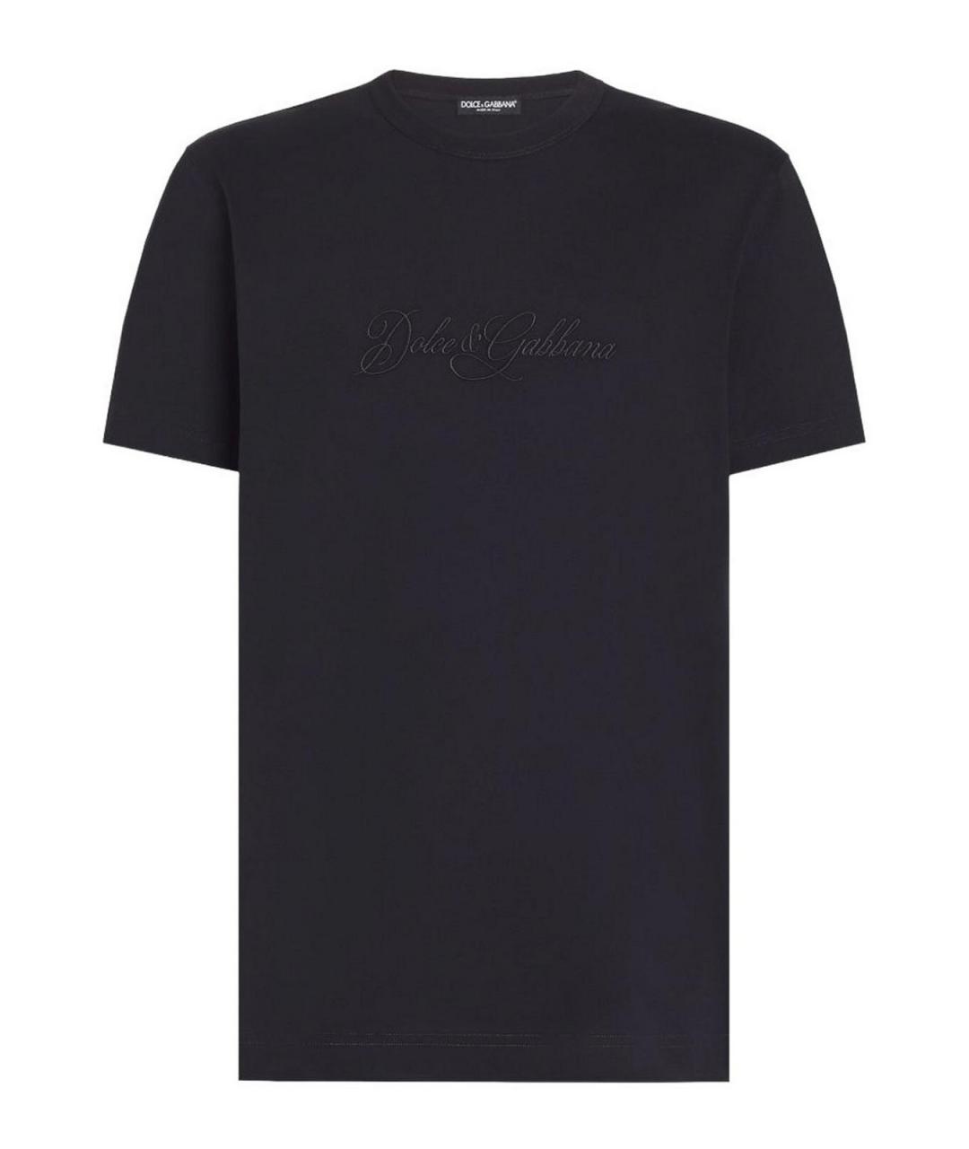 DOLCE&GABBANA Темно-синяя хлопковая футболка, фото 1