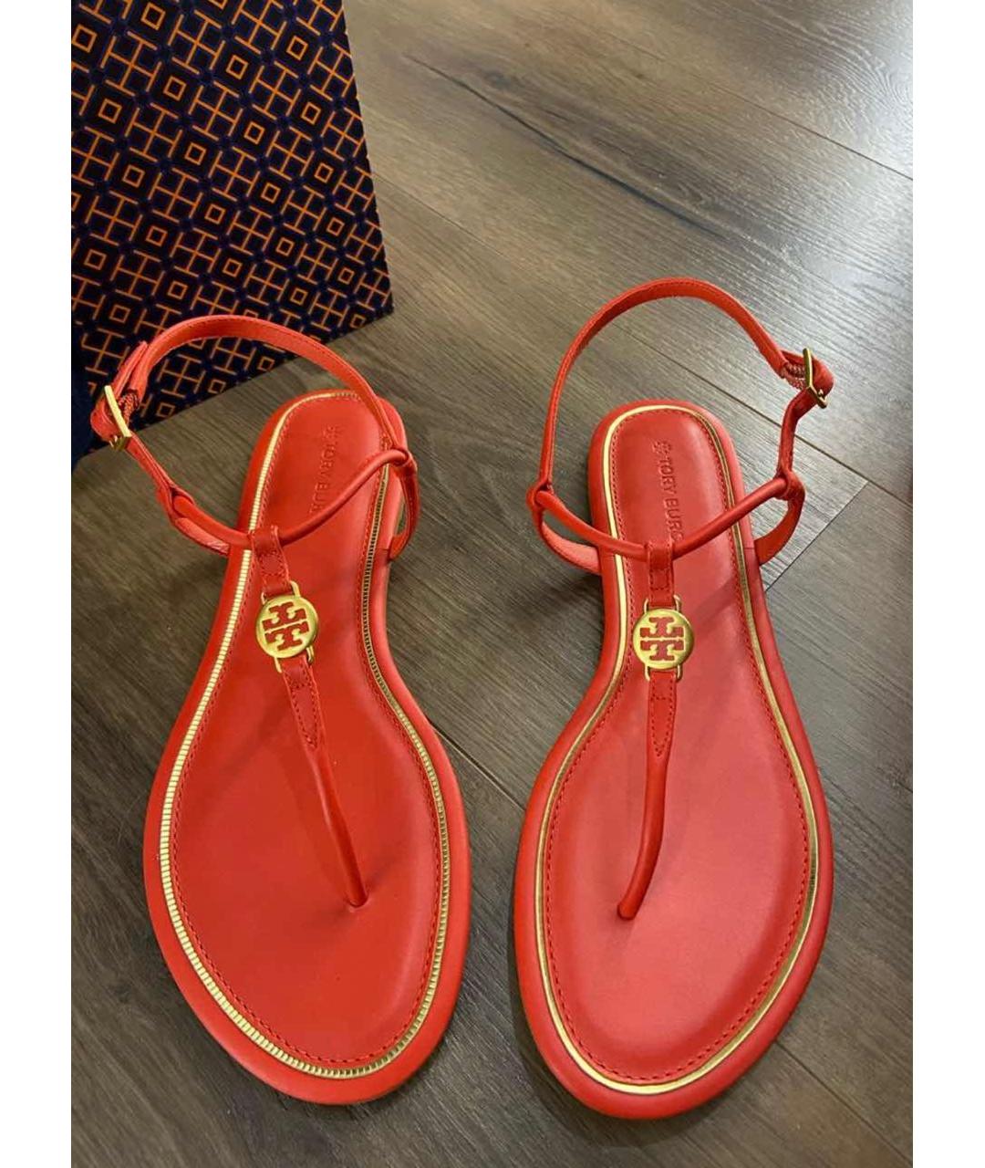 TORY BURCH Коралловые кожаные сандалии, фото 5