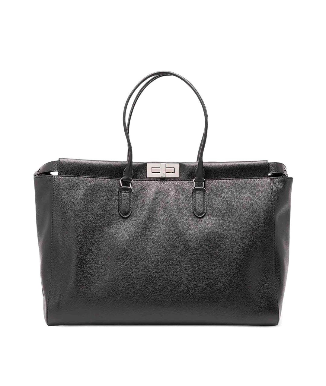 FENDI Черная кожаная сумка тоут, фото 1