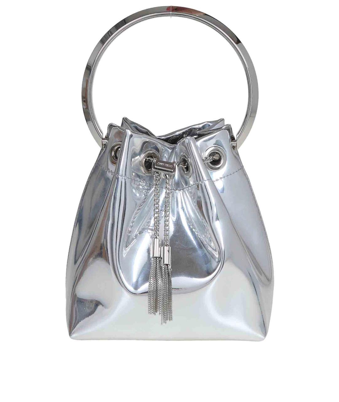 JIMMY CHOO Серебряная кожаная сумка с короткими ручками, фото 1