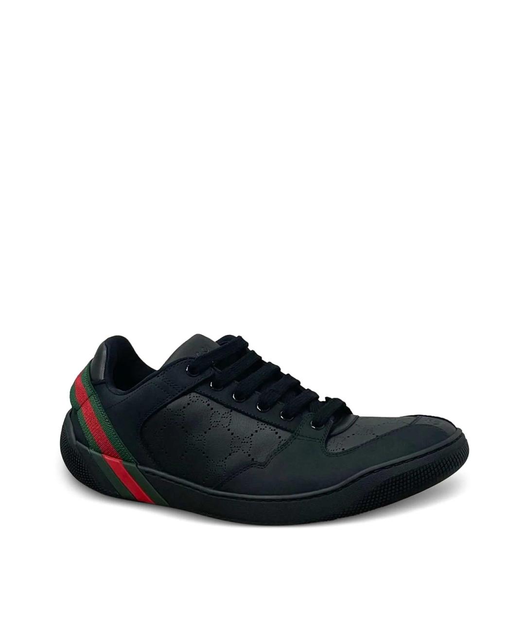 GUCCI Черные кожаные низкие кроссовки / кеды, фото 1