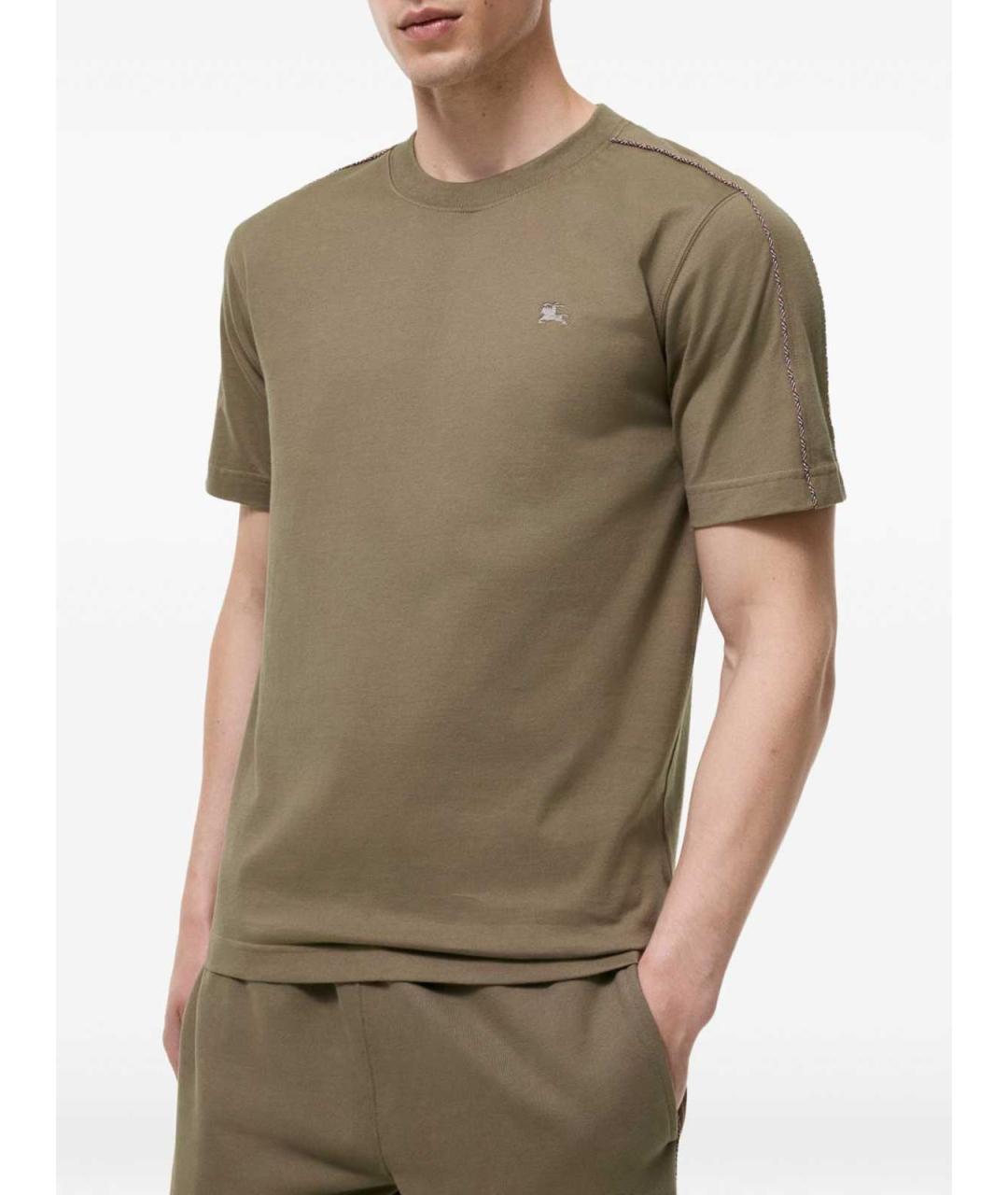 BURBERRY Хаки хлопковая футболка, фото 2
