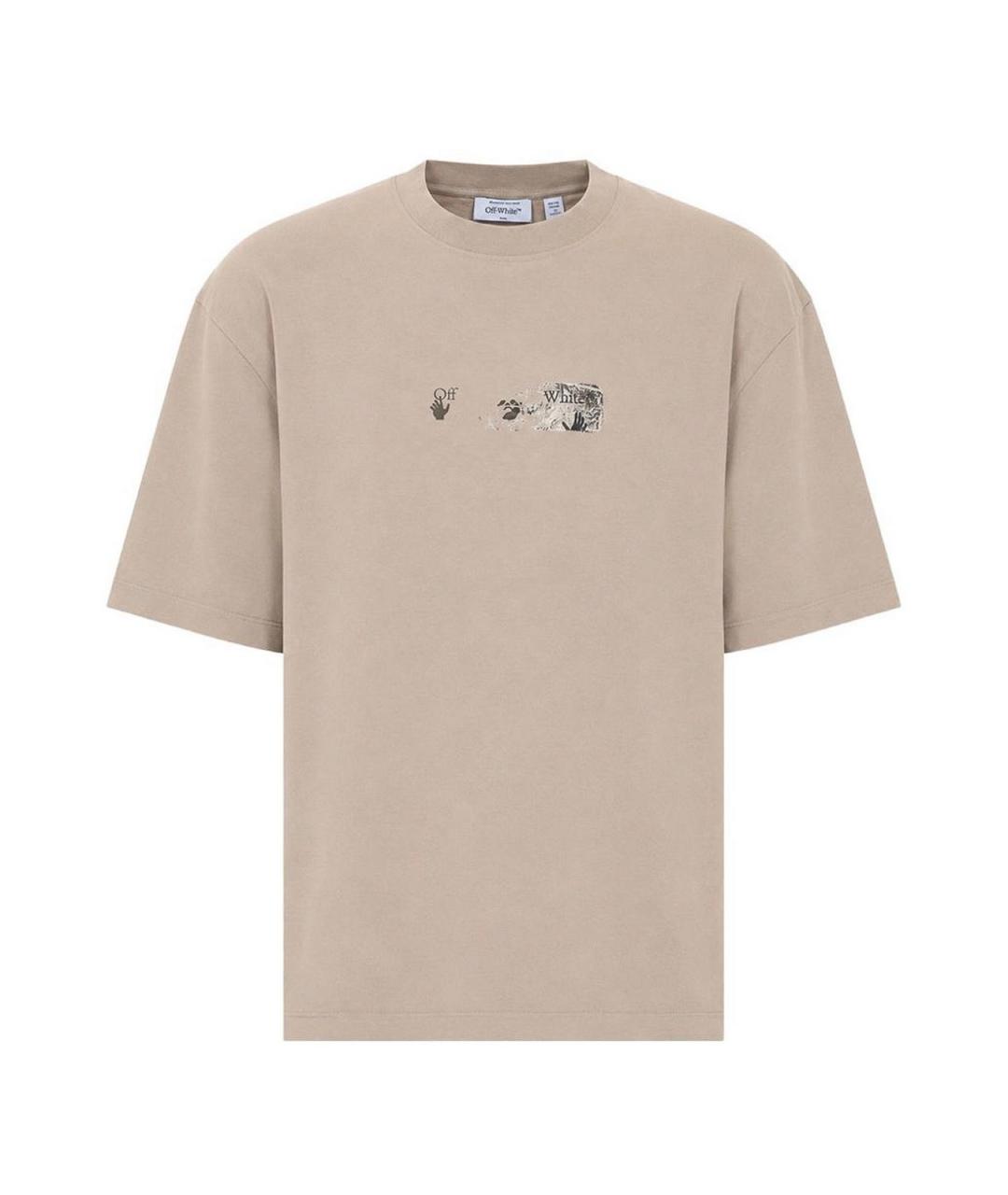 OFF-WHITE Бежевая хлопковая футболка, фото 1