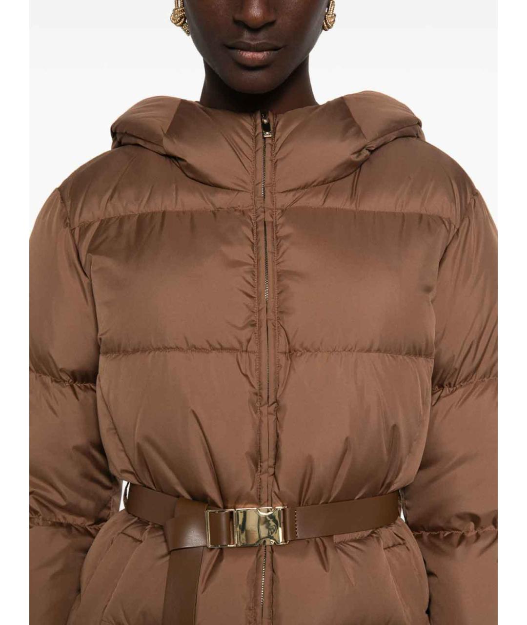 MAX MARA STUDIO Коричневый полиэстеровый пуховик, фото 3
