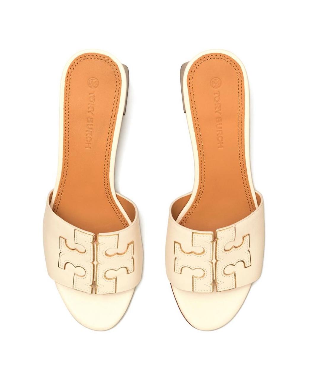 TORY BURCH Бежевые кожаные шлепанцы, фото 3