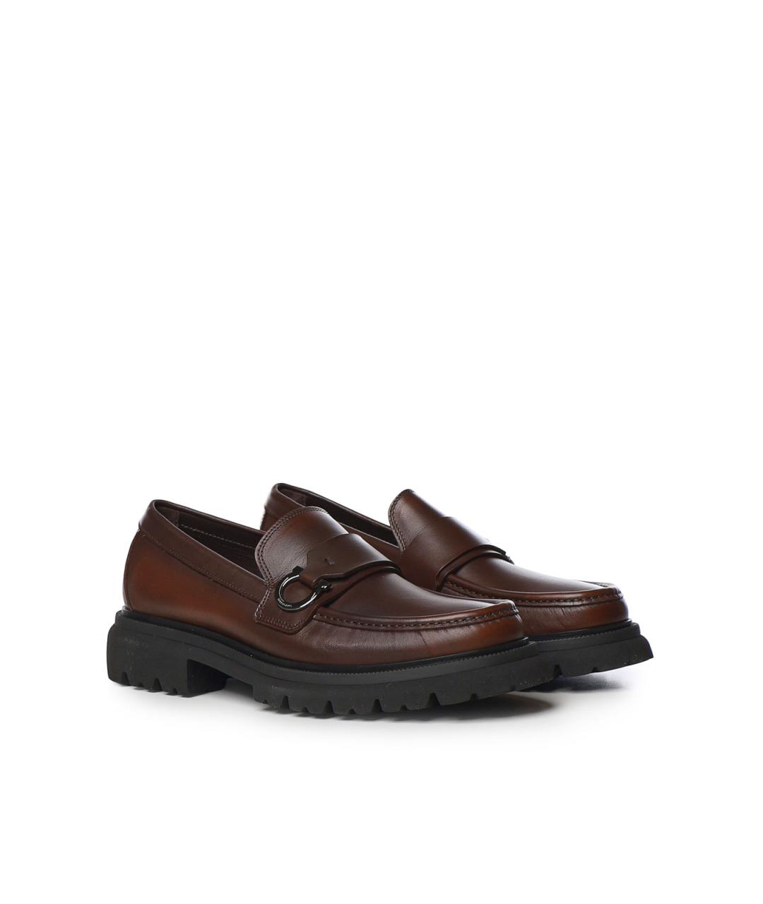 FERRAGAMO Коричневые кожаные лоферы, фото 4