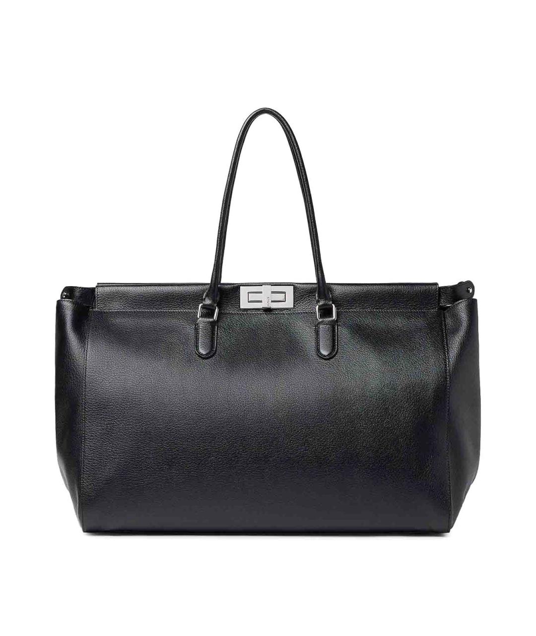 FENDI Черная кожаная сумка тоут, фото 1