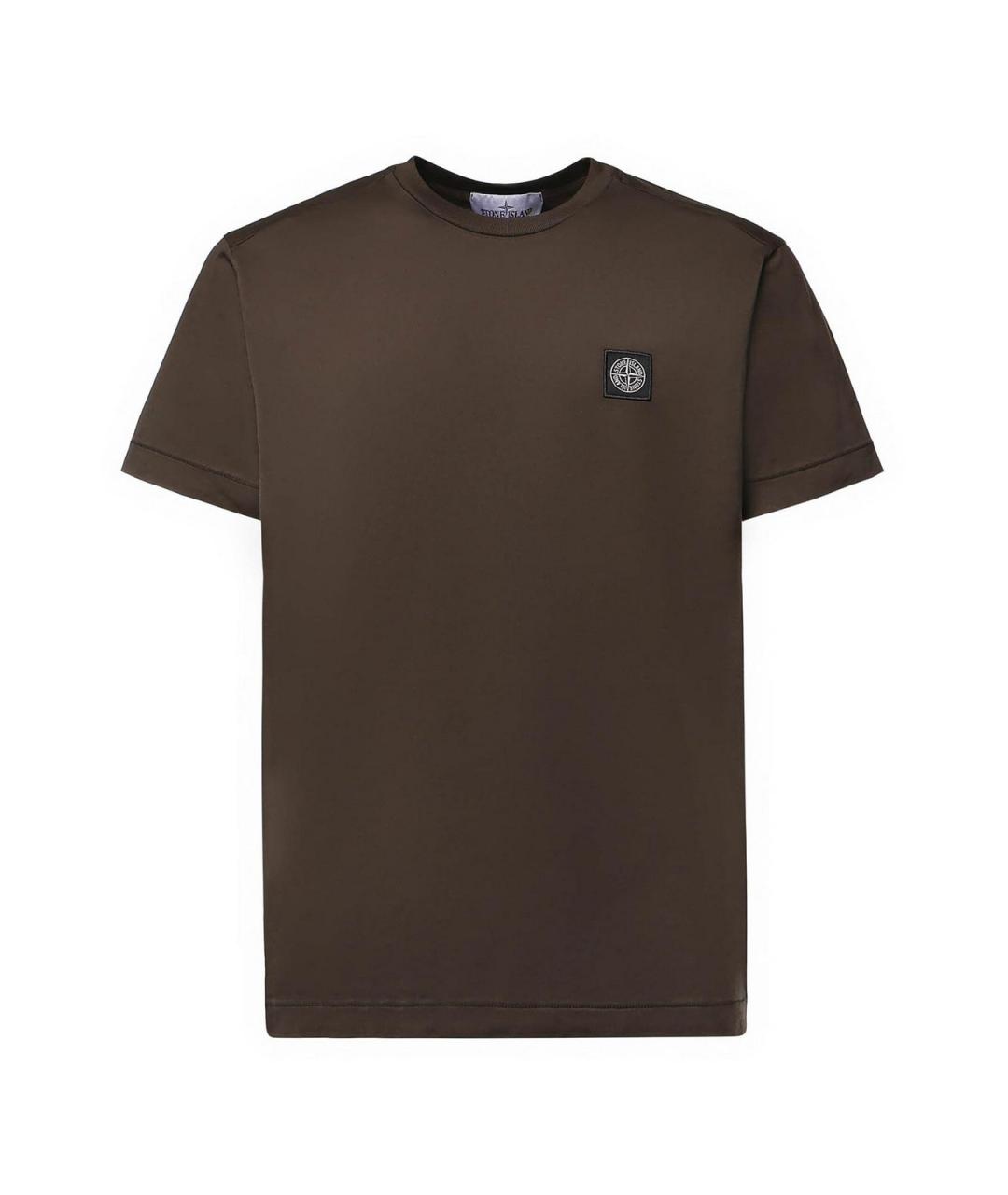STONE ISLAND Коричневая хлопковая футболка, фото 1