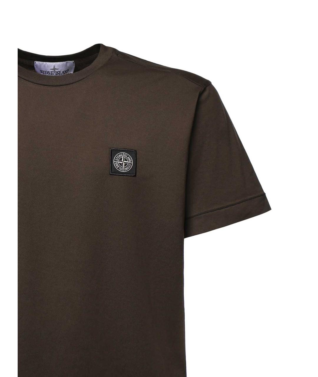 STONE ISLAND Коричневая хлопковая футболка, фото 3
