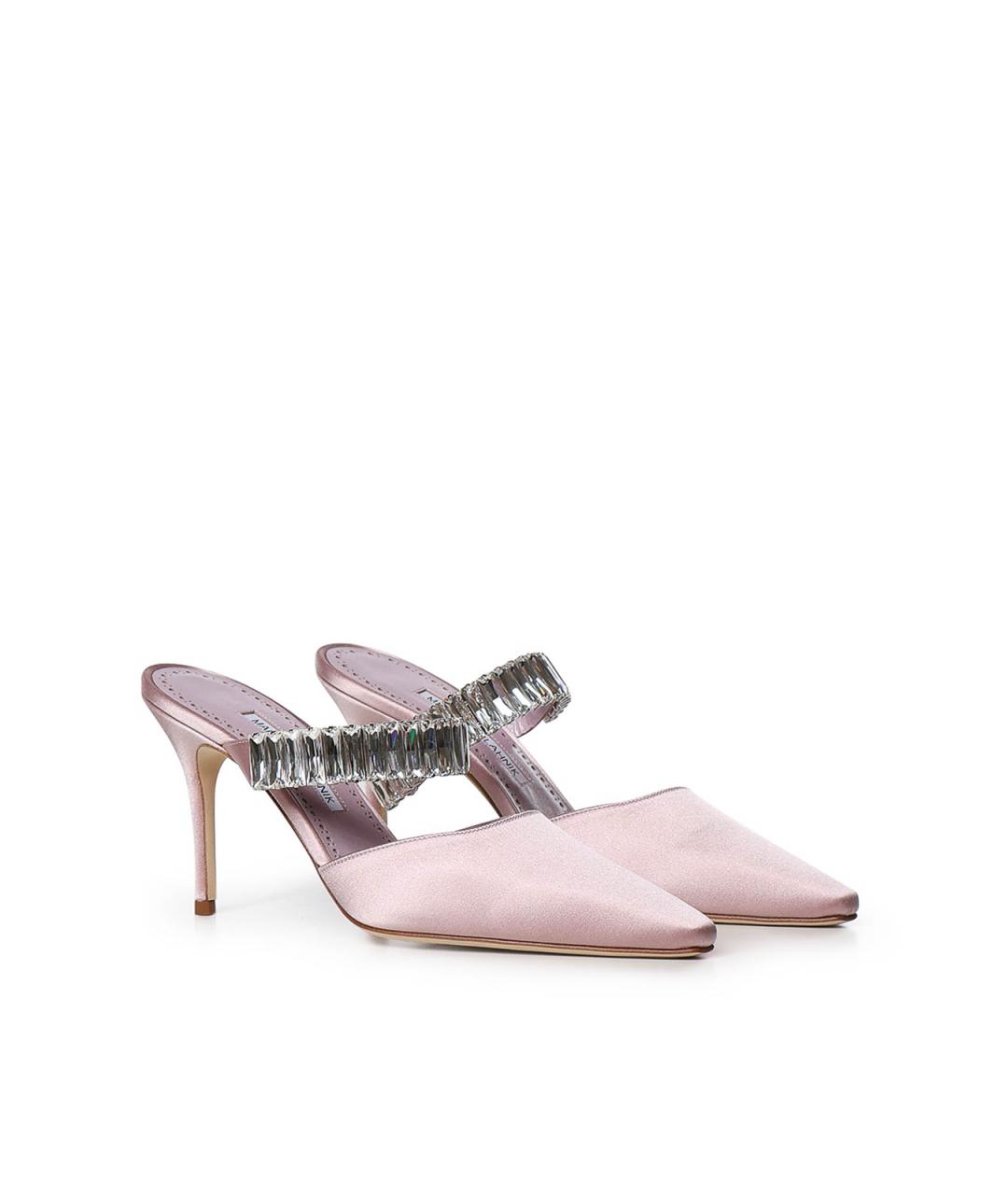 MANOLO BLAHNIK Розовые текстильные мюли, фото 4