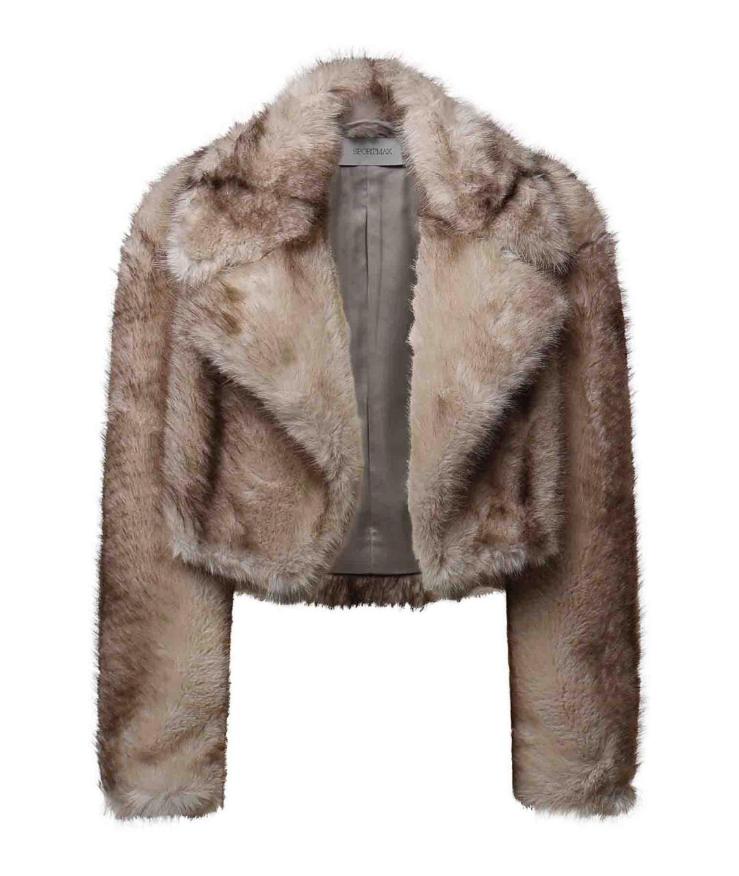 SPORTMAX Бежевая полиэстеровая шуба, фото 1