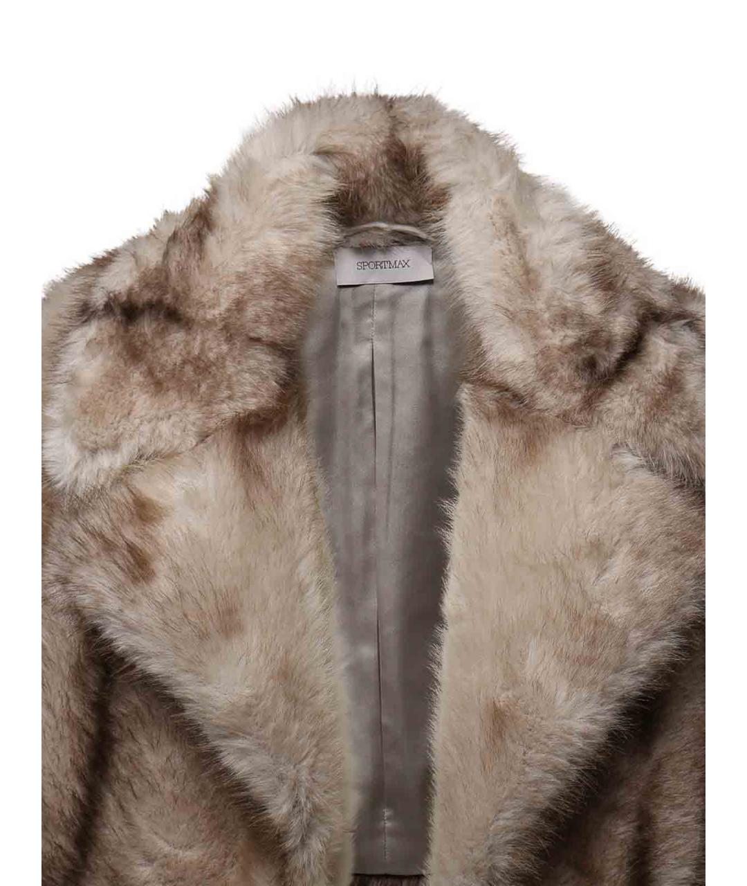 SPORTMAX Бежевая полиэстеровая шуба, фото 3