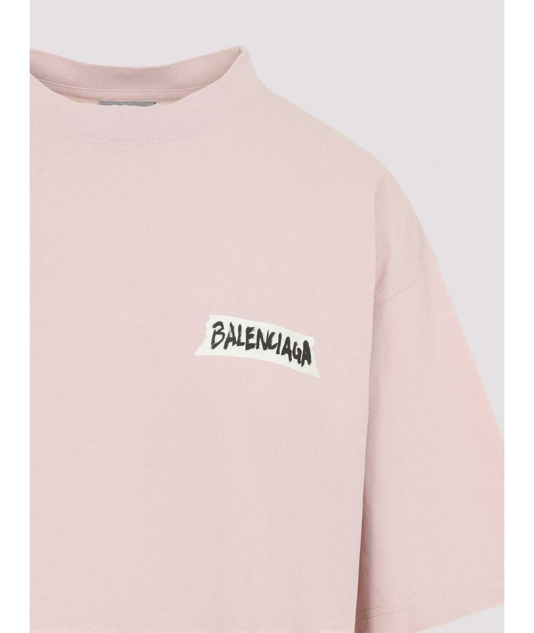BALENCIAGA Розовая хлопковая футболка, фото 3
