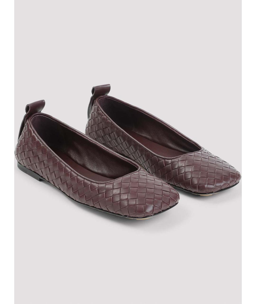 BOTTEGA VENETA Бордовые кожаные балетки, фото 2
