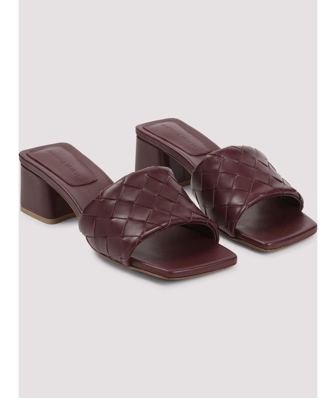 BOTTEGA VENETA Бордовые кожаные мюли, фото 2