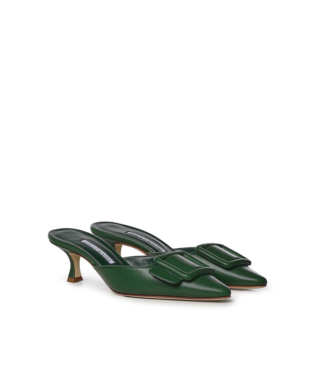 MANOLO BLAHNIK Зеленые кожаные мюли, фото 4