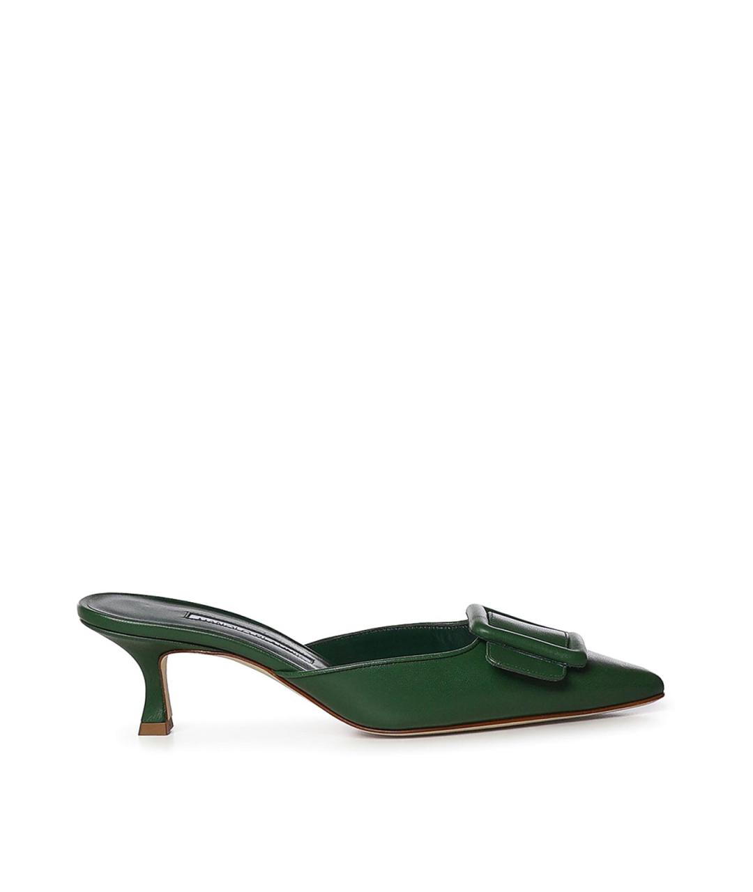 MANOLO BLAHNIK Зеленые кожаные мюли, фото 1