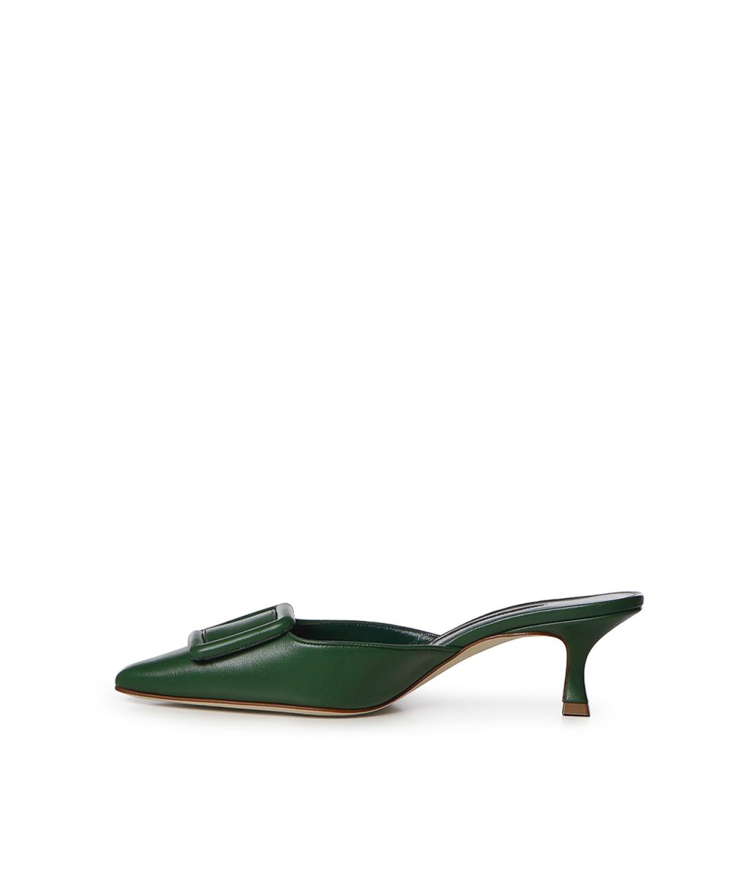 MANOLO BLAHNIK Зеленые кожаные мюли, фото 3