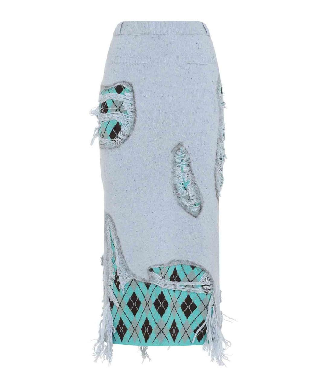 MOSCHINO Голубая шерстяная юбка миди, фото 1