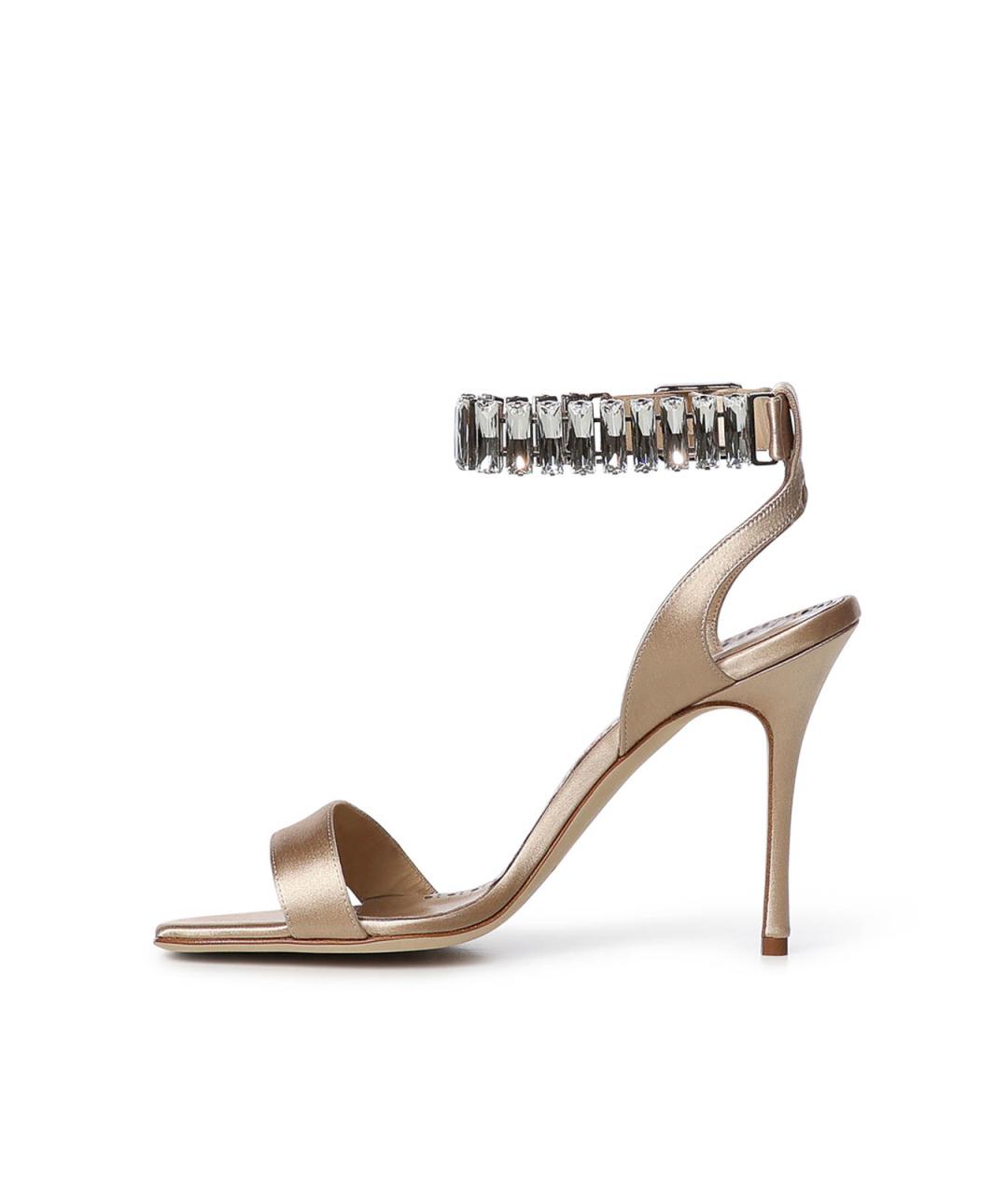 MANOLO BLAHNIK Бежевые текстильные босоножки, фото 3