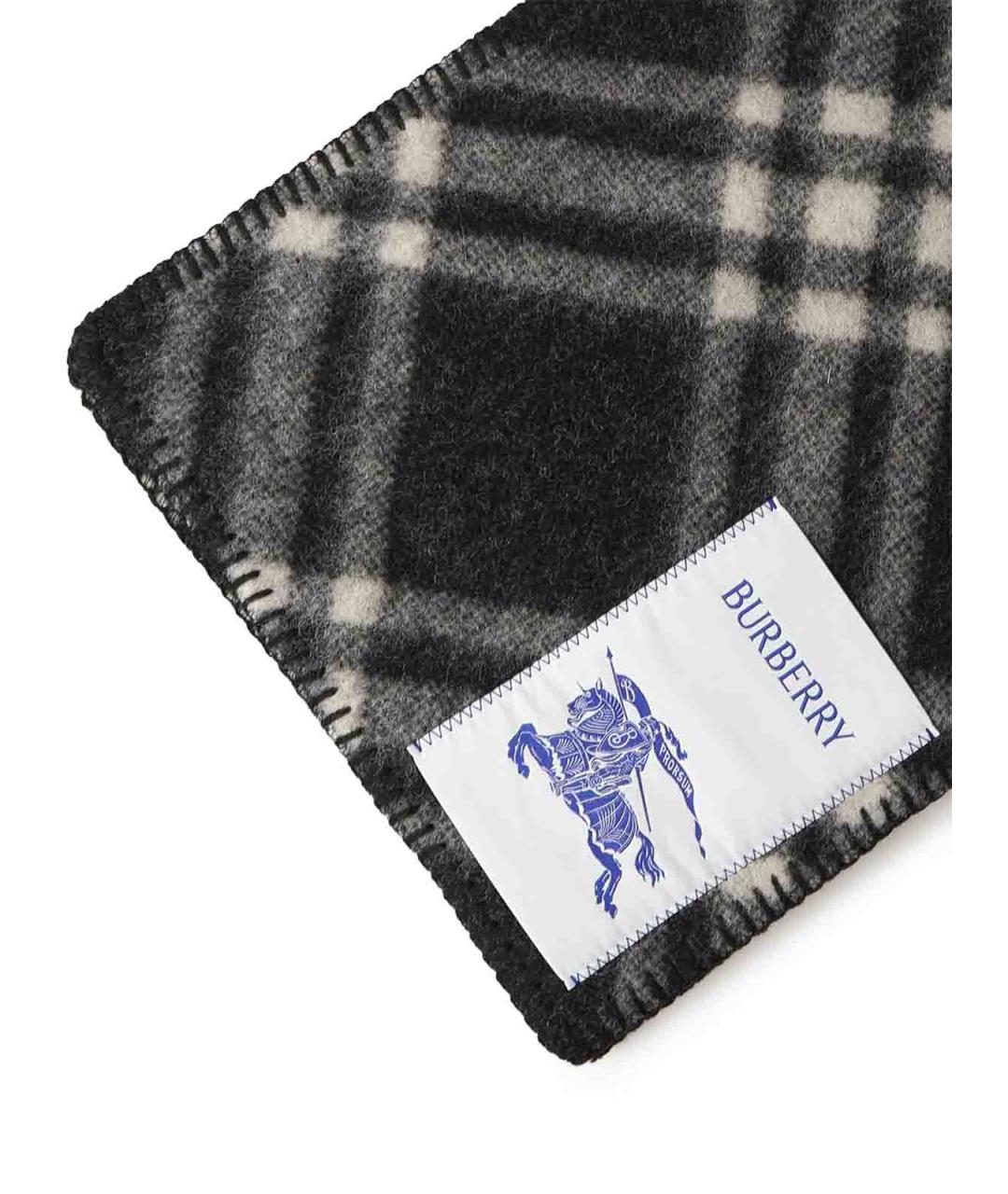 BURBERRY Черный шерстяной шарф, фото 2