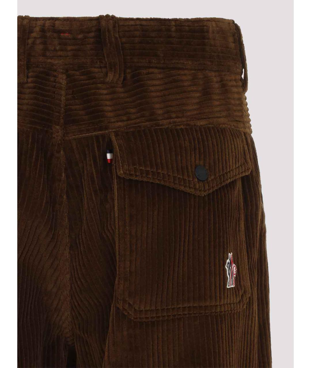 MONCLER Коричневые хлопковые повседневные брюки, фото 4