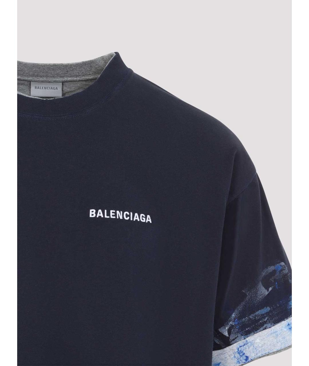 BALENCIAGA Синяя хлопковая футболка, фото 3