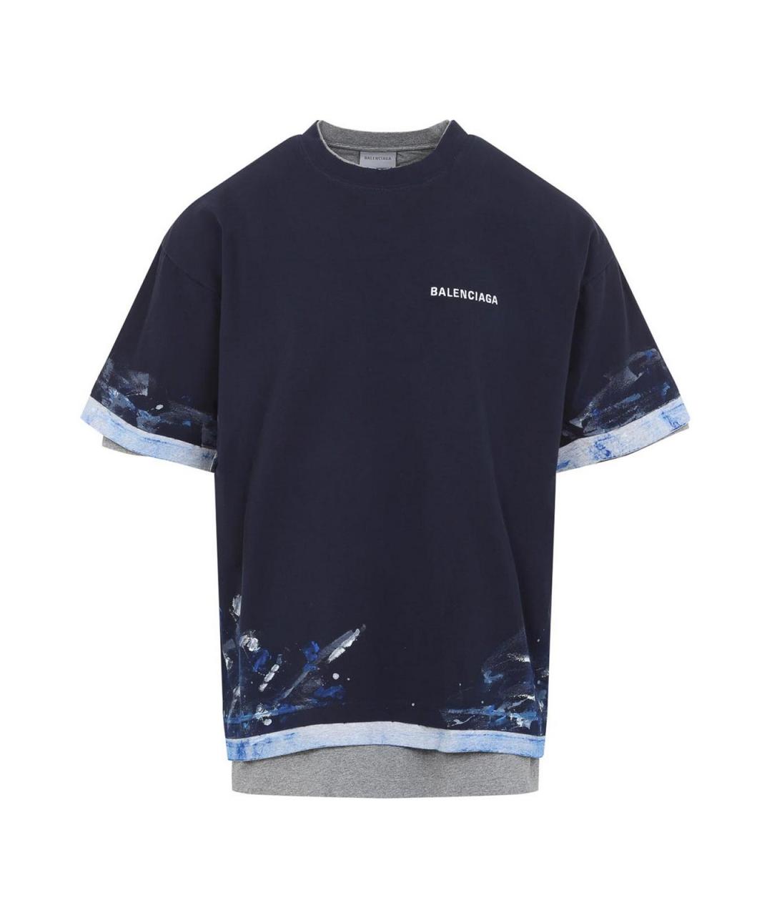 BALENCIAGA Синяя хлопковая футболка, фото 1