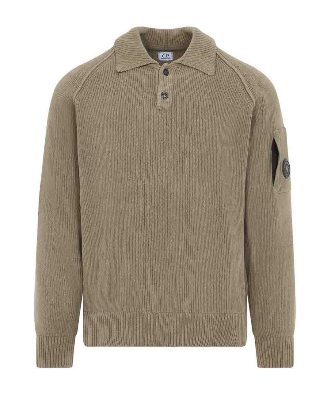 CP COMPANY Бежевое хлопковое поло с длинным рукавом, фото 1