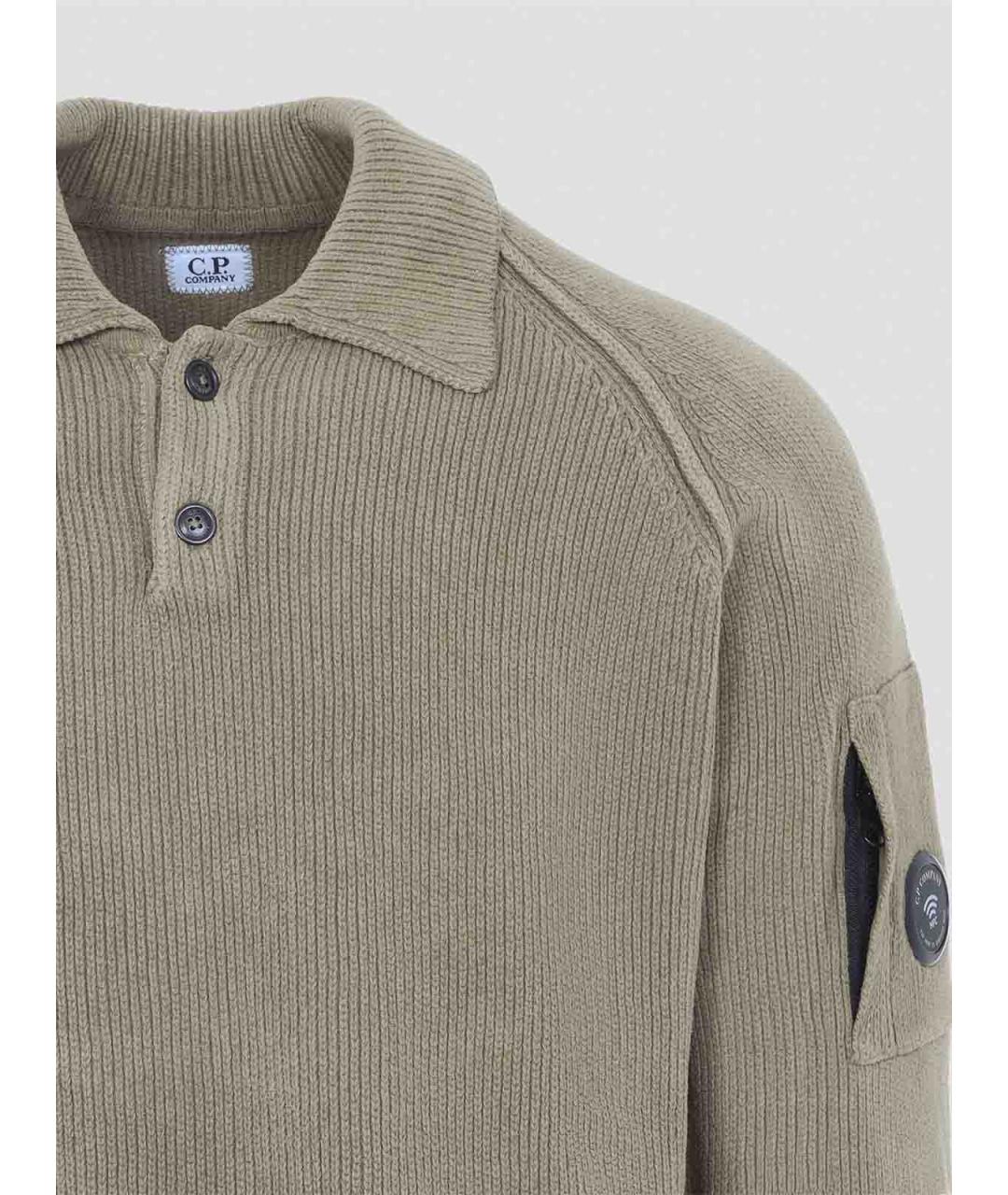 CP COMPANY Бежевое хлопковое поло с длинным рукавом, фото 3