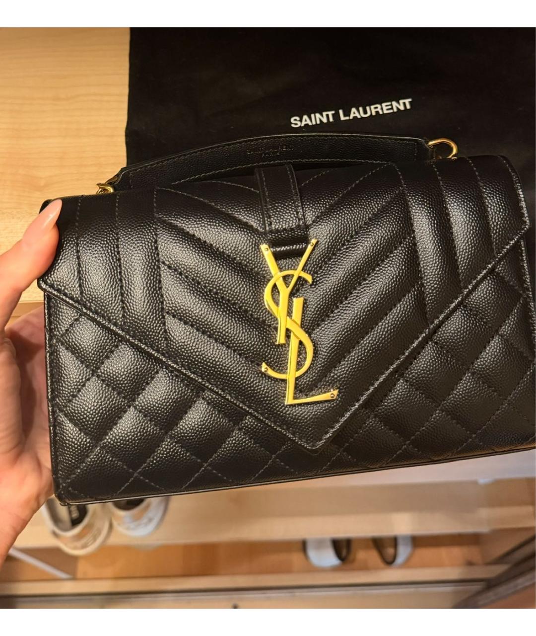 SAINT LAURENT Черная кожаная сумка через плечо, фото 2