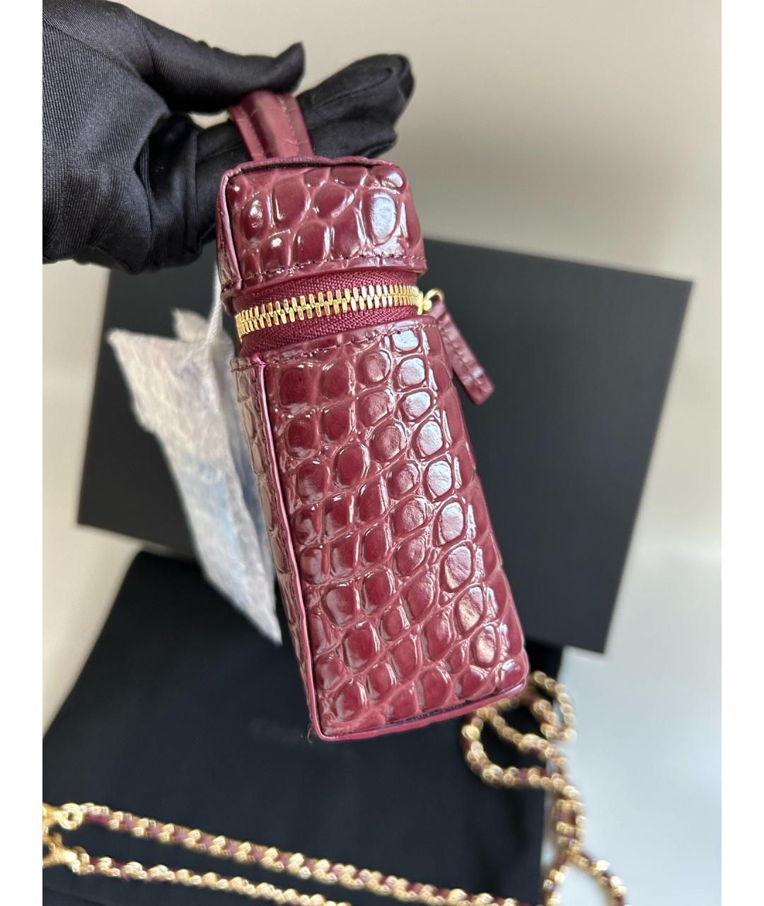 CHANEL Бордовая кожаная сумка через плечо, фото 3